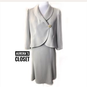 Armani Collezioni Blue Gray Skirt Suit Antinea IT 38 40 Dress Blazer 3/4 Sleeve